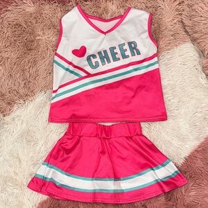 Pink Cheerleader Two-Piece Set with Teal & White Stripes